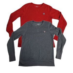 FILA lot of 2 red and gray crew neck sweatshirts with‎ thumbholes L